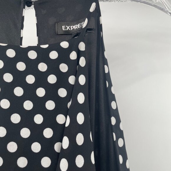 Express Polka Dot Halter Dress Asymmetric Ruffle Hem Black/White Size Large New - Picture 4 of 9